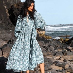 NWT Daughters of India Ocean Blue cotton dress M